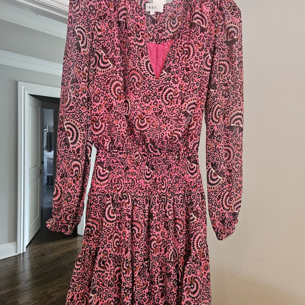 A.L.C. Vibrant Pink Paisley Long Sleeve Dress